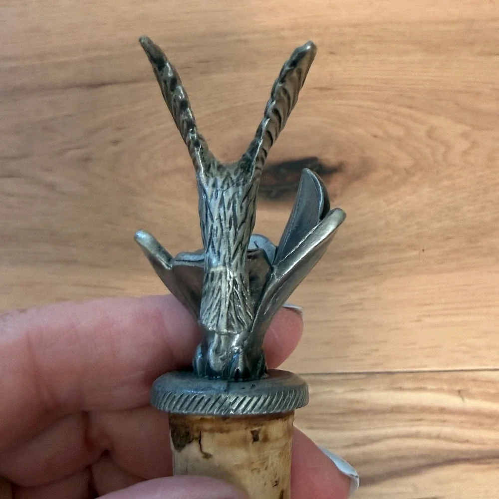 Hummingbird Wine Bottle Stopper Pewter Gray Figural Cork Nature cottagecore
